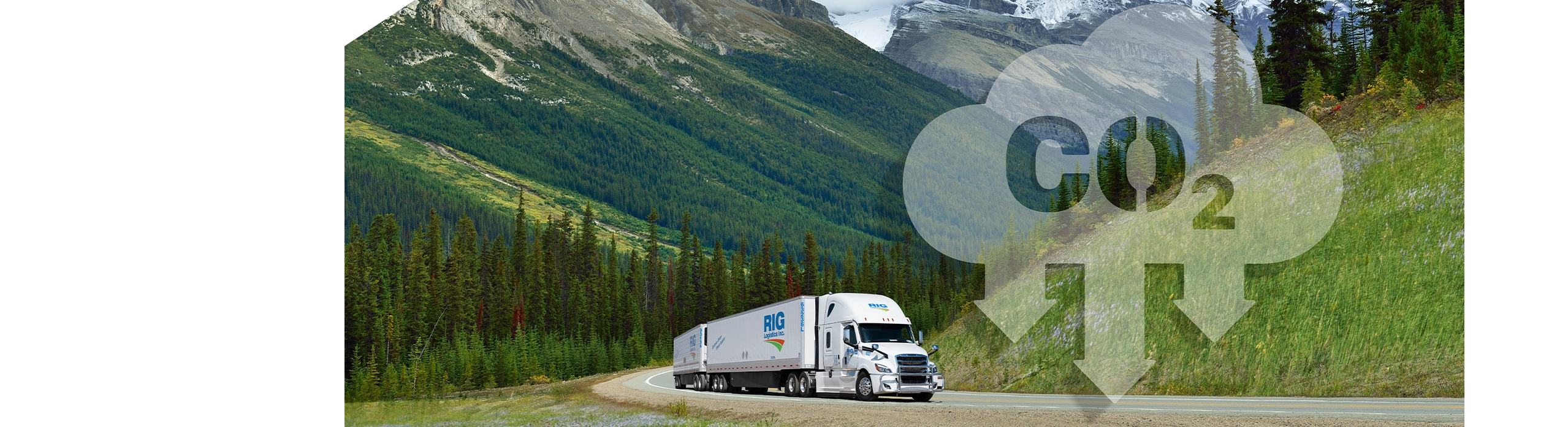 Eco-friendly RIG Logistics long combination vehicle (LCV) driving on Western Canadian highway